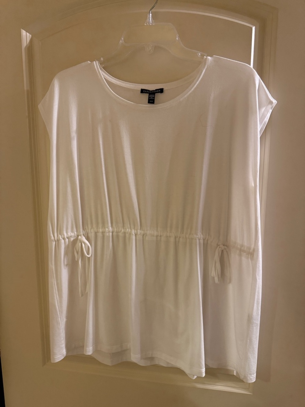 Eileen Fisher White Short Sleeve Drawstring Tunic